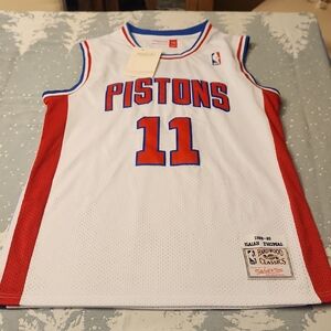 Mitchell & Ness White and Red Pistons Jersey